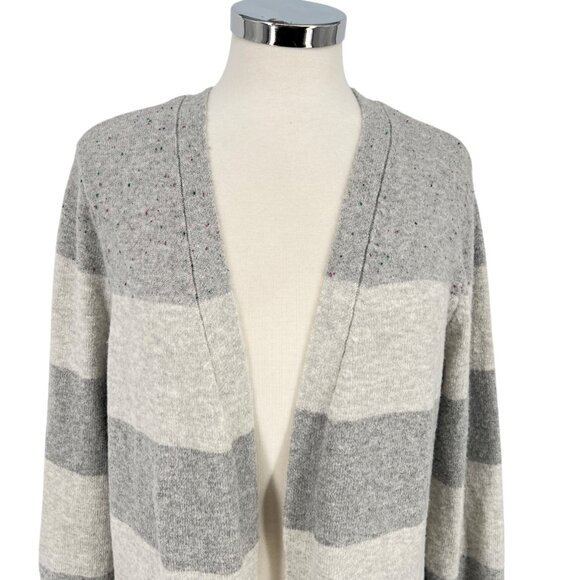Verve Ami Striped Open Front Cardigan Gray Light Gray Size Large - Picture 3 of 13